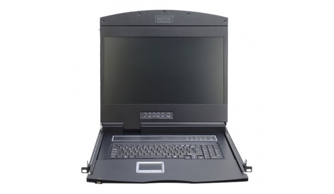 DIGITUS modularized 48.3cm 19inch TFT console with 8 port KVM US keyboard RAL 9005 black color