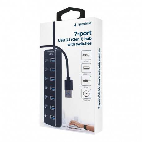 GEMBIRD 7-port USB 3.1 Gen 1 HUB with switches black
