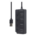 GEMBIRD USB 2.0 powered 4-port hub with switches black