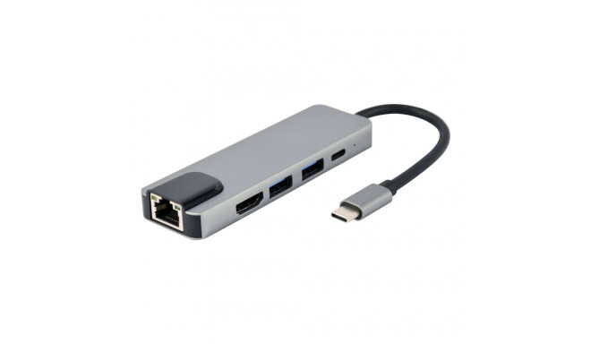 GEMBIRD A-CM-COMBO5-04 Multi Port Adapter USB Type C 5in1 Hub + HDMI + PD + LAN