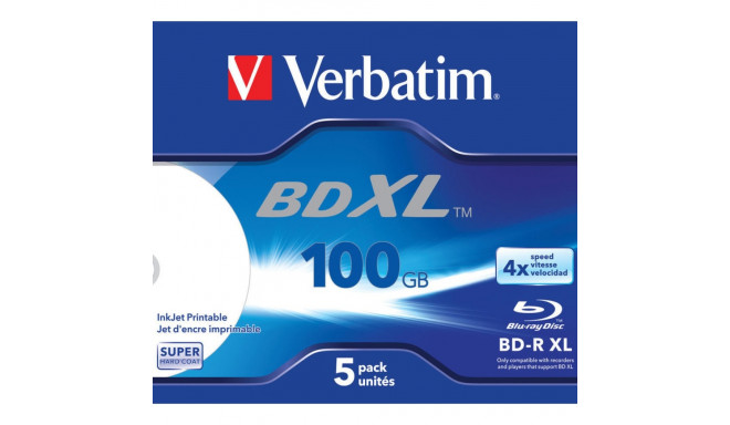 Verbatim BluRay toorik BD-R XL jewel case 5 100GB 4tk