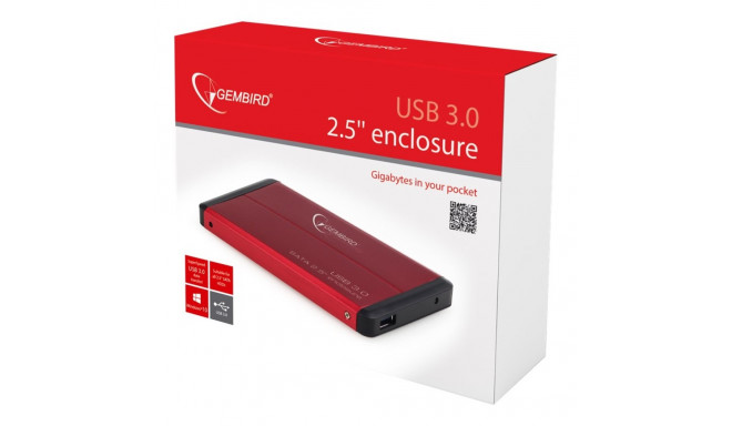 GEMBIRD EE2-U3S-2-R HDD/SSD enclosure Gembird for 2.5 SATA - USB 3.0, Aluminium, Red