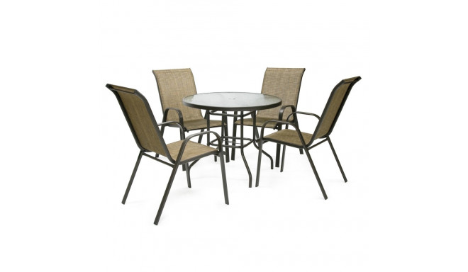 Garden furniture set DUBLIN table and 4 chairs, golden brown