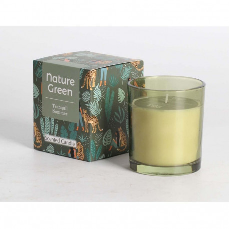 Scented candle in glass NATURE GREEN H9,5cm, Tranquil Summer