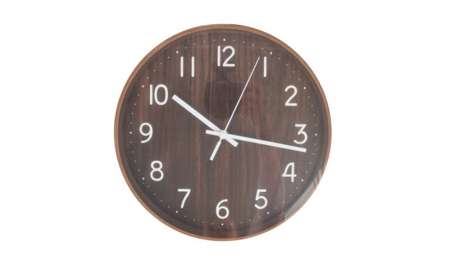 Wall clock WOODY D30cm, dark wood texture