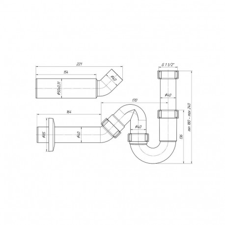 valamu sifoon 1 1/2x40 DY0136EU