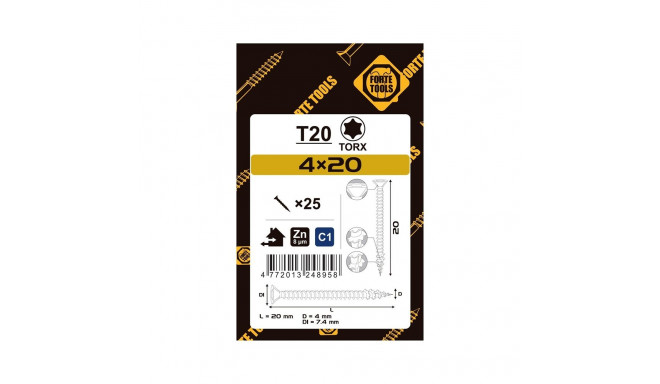 CHIPBOARD SCR T20 4.0X20 valge ZN25PCS