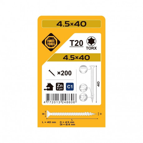 CHIPBOARD SCR T20 4.5X40 valge ZN(200)