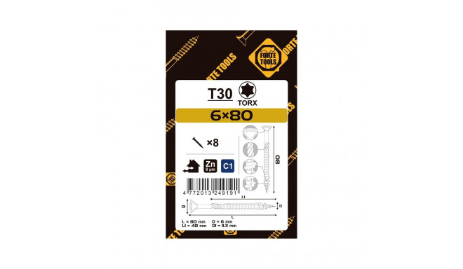 CHIPBOARD SCR T30 6.0X80/48 valge ZN8PCS