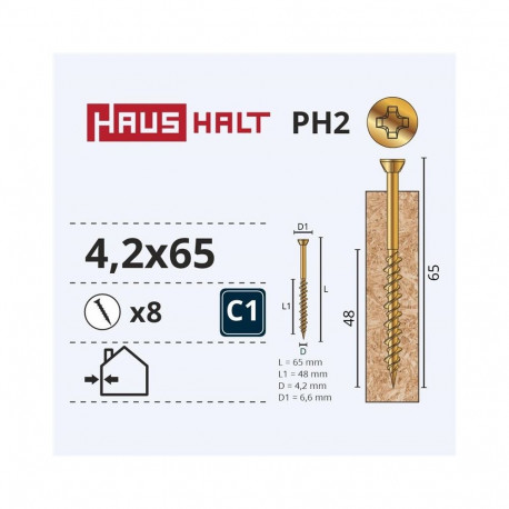 OSB kruvi 4.2x65 kollane ZN 8 tk