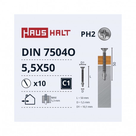 SELF SCR 5,5X50 DIN7504O WOOD/MET 10PCS
