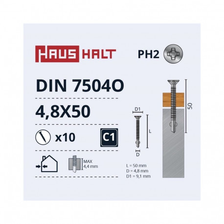 SELF SCR 4,8X50 DIN7504O puidule/metallile 10 tk