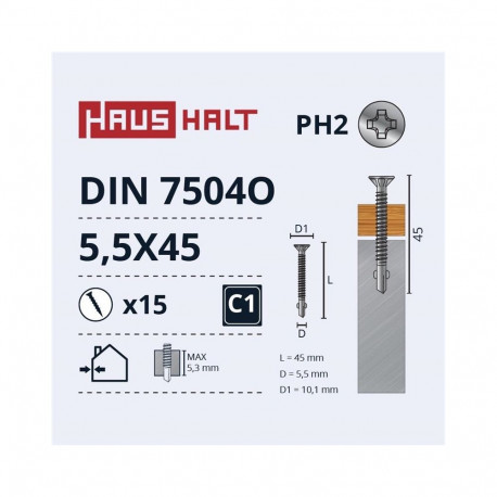 SELF SCR 5,5X45 DIN7504O WOOD/MET 15PCS