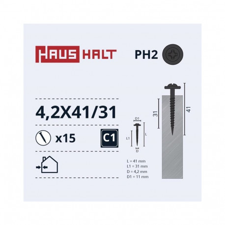 SELF SCR 4,2X41/31 metall/metall+fosfaat 15 tk