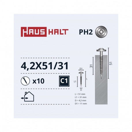 SELF SCREW 4,2X51/31 MET/MET ZN 10PCS