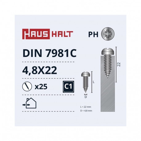 SELF SCREWS 4.8X22 DIN7981C ZN 25PCS