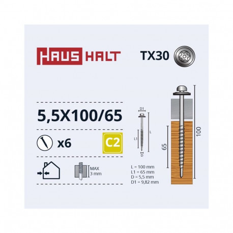 SELF SCREW 5,5X100/65 TORX/EMPD ZN 6PCS