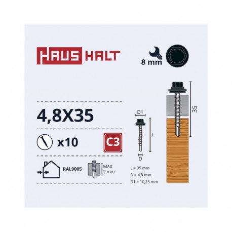 SELF SCR 4,8X35 puidukruvi EPDM RAL9005 10 tk