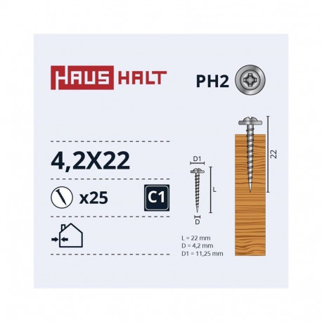 SELF SCREW 4.2X22 METAL WOOD ZN 25PCS