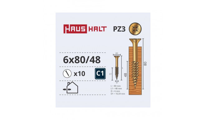 CHIPBOARD SCREW 6.0X80/48 YLW ZP10PCS G2