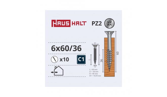 CHIPBOARD SCREW 6.0X60/36 WHT ZP10PCS G2