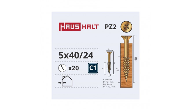 CHIPBOARD SCREW 5.0X40/24 YLW ZP20PCS G1