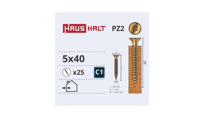 CHIPBOARD SCREW 5.0X40 YLW ZP 25PCS G1