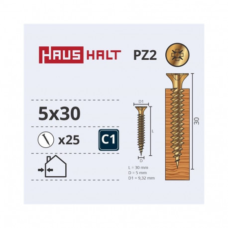 CHIPBOARD SCREW 5.0X30 YLW ZP 25PCS G1
