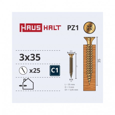 puitlaastplaadi kruvi 3.0x35 kollane tsingitud 25 tk G1