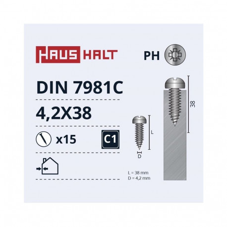 SELF SCREWS 4.2X38 DIN7981C ZN 15PCS