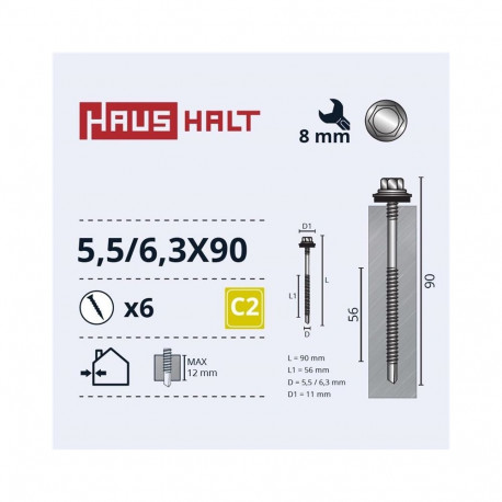 SELF SCREWS 5,5/6,3X90 MET+EMPD 6PCS