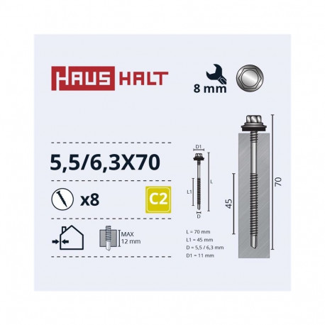 isekeermestavad kruvid 5,5/6,3x70 metall+EMPD 8 tk