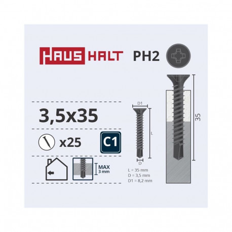 DRYWALL SCR MET 3.5X35 koos DRL 25 tk O1