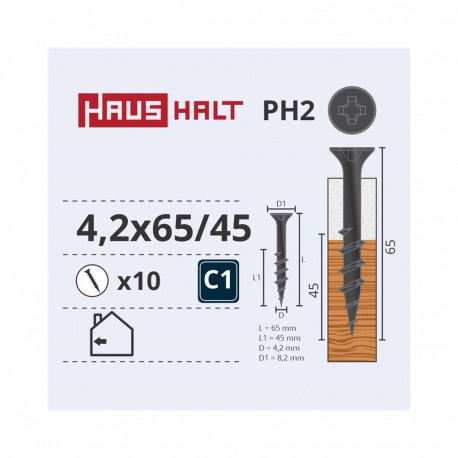 DRYWALL SCR FOR WOOD 4.2X65/45 10PCS O2