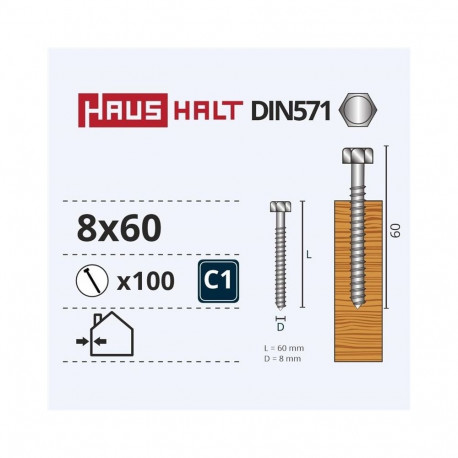 CHIPBOARD SCREW DIN571 8.0X60 WHITE ZN