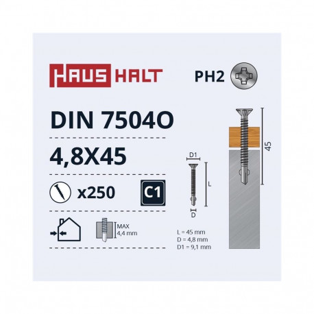 SELF SCREW 4,8X45 DIN7504O WOOD/MET(250)