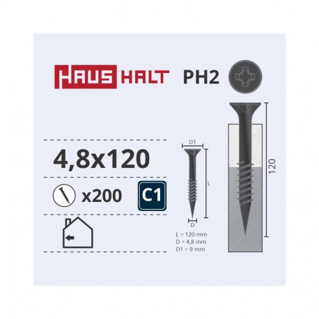 DRYWALL SCREW FOR METAL 4.8X120/60 (200)