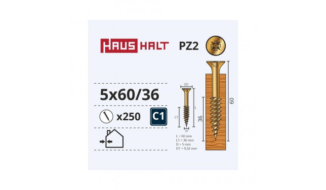 CHIPBOARD SCREW 5.0X60/36 YELLOW ZP(250)