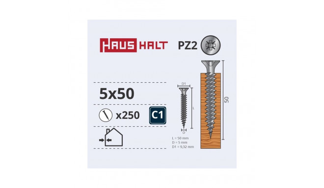 CHIPBOARD SCREW 5.0X50 WHITE ZP (250)