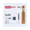 CHIPBOARD SCREW 5.0X45 YELLOW ZP (300)