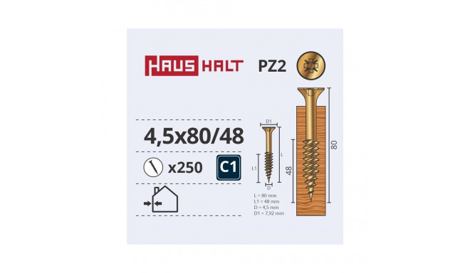 CHIPBOARD SCREW 4.5X80/48 YELLOW ZP(250)