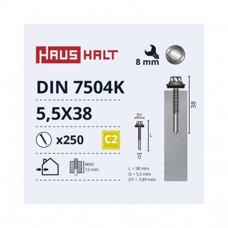 SELF SCRE 5,5X38 DIN7504K 12mm+EPDM (250)