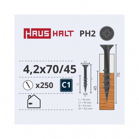 kipsikruvi puidu jaoks 4.2x70/45 (250)