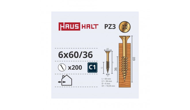 CHIPBOARD SCREW 6.0X60/36 YELLOW ZP(200)