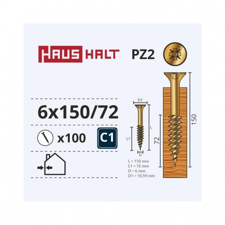 puitlaastplaadi kruvi 6.0x150/72 kollane ZP (100)