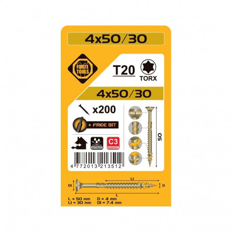 CHIPBOARD SCR T20 4.0X50/30 RSP(200)