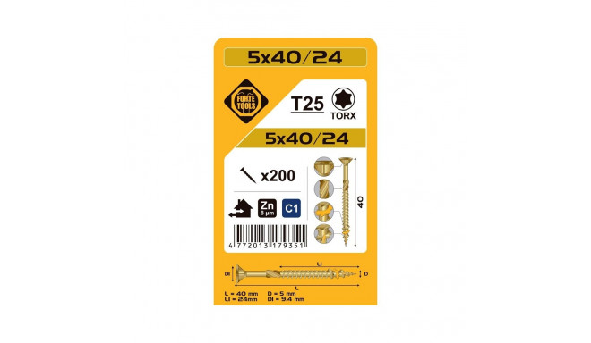 CHIPBOARD SCR T25 5.0X40/24 YELL ZN(200)