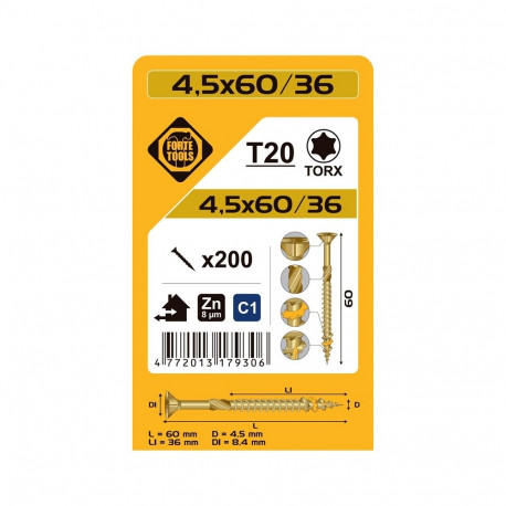 CHIPBOARD SCR T20 4.5X60/36 kollane tsingitud (200)