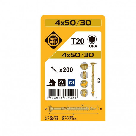 CHIPBOARD SCR T20 4.0X50/30 kollane tsingitud (200)