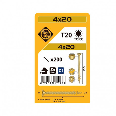 CHIPBOARD SCR T20 4.0X20 YELL ZN(200)